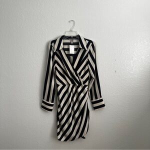 H&M Black and White Striped Long Sleeve Dress